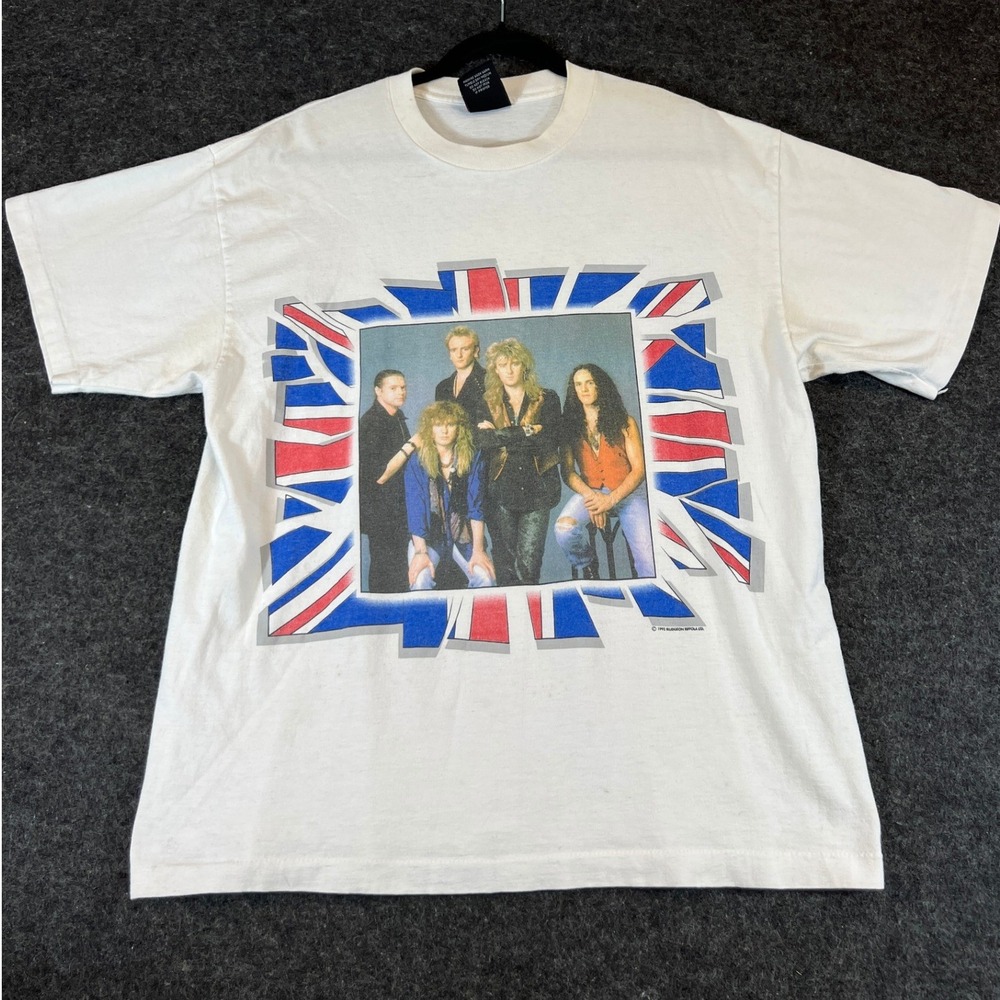 Vintage 90s Def Leppard Shirt Mens XL White Hard Rock Metalcore Graphic Tee USA